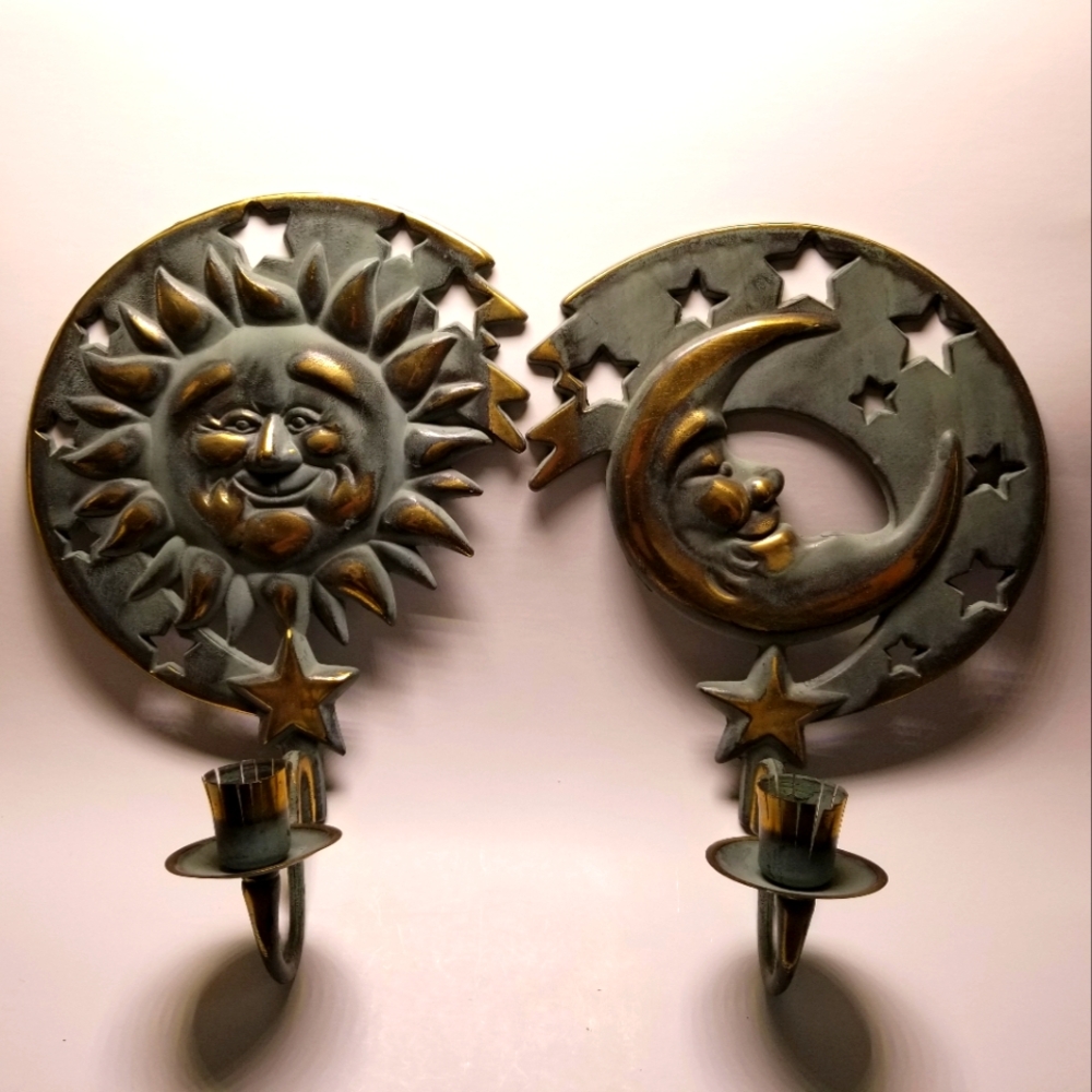 Vintage sun and moon candle holders